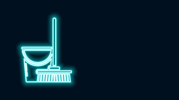 Świecący neon linii mop i ikona wiadro izolowane na czarnym tle. Koncepcja usługi sprzątania. 4K Animacja graficzna ruchu wideo — Wideo stockowe