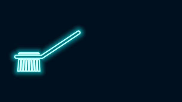 Linha de néon brilhante Ícone da escova do toalete isolado no fundo preto. Animação gráfica em movimento de vídeo 4K — Vídeo de Stock