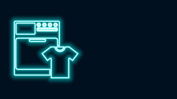Luminoso neon linea Rondella e t-shirt icona isolata su sfondo nero. Icona della lavatrice. Lavatrice - lavatrice. Simbolo dell'elettrodomestico. Animazione grafica 4K Video motion — Video Stock