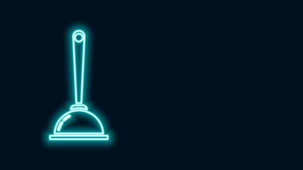 Świecąca linia neonowa Gumowy tłok z drewnianym uchwytem do czyszczenia rur ikona izolowana na czarnym tle. Toaletowy tłok. 4K Animacja graficzna ruchu wideo — Wideo stockowe