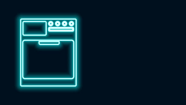 Świecąca neonowa ikona podkładki izolowana na czarnym tle. Ikona pralki. Pralka do ubrań - pralka. Symbol urządzenia gospodarstwa domowego. 4K Animacja graficzna ruchu wideo — Wideo stockowe