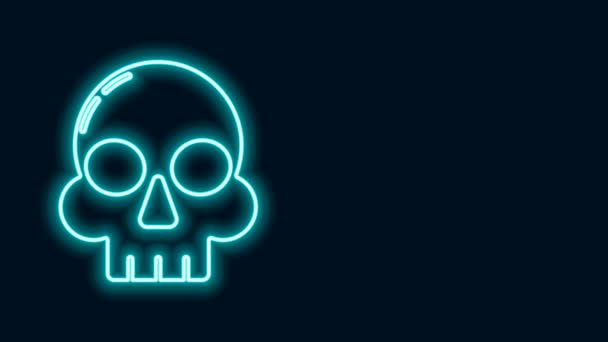 Glowing neon line Skull icon isolated on black background. Happy Halloween party. 4K Video motion graphic animation — Stock Video