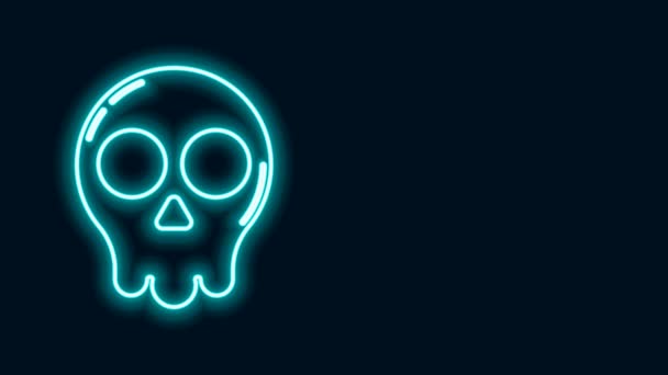 Leuchtende Leuchtschrift Totenkopf-Symbol isoliert auf schwarzem Hintergrund. Frohe Halloween-Party. 4K Video Motion Grafik Animation — Stockvideo