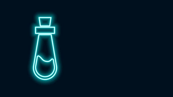 发光的霓虹灯线瓶与药水图标隔离在黑色背景。有魔法药水的瓶万圣节快乐派对4K视频运动图形动画 — 图库视频影像