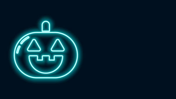 Gloeiende neon lijn Pompoen pictogram geïsoleerd op zwarte achtergrond. Gelukkig Halloween feest. 4K Video motion grafische animatie — Stockvideo