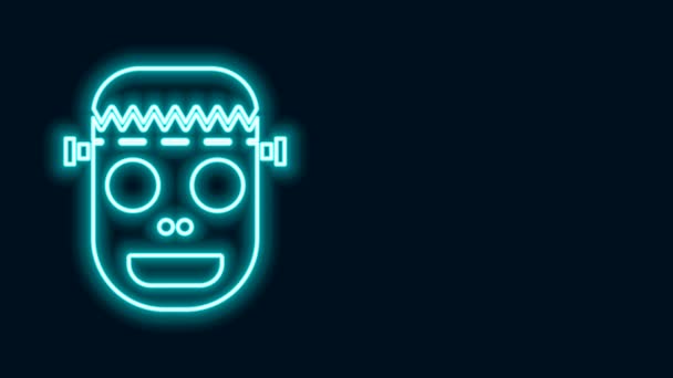 Glowing neon line Zombie mask icon isolated on black background. Happy Halloween party. 4K Video motion graphic animation — Stock Video