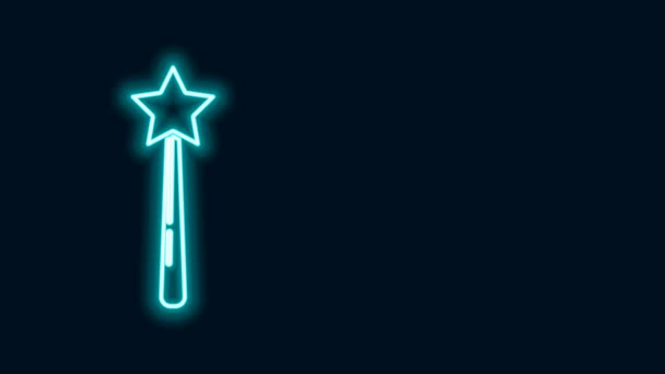 Leuchtende Leuchtschrift Zauberstab Symbol isoliert auf schwarzem Hintergrund. Magisches Accessoire in Sternenform. Magische Kraft. 4K Video Motion Grafik Animation — Stockvideo