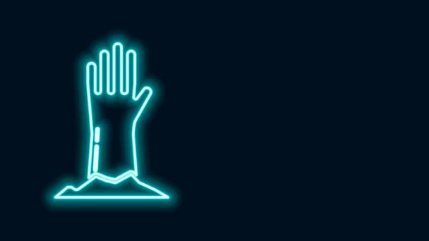 Glowing neon line Zombie hand icon isolated on black background. Arm monster dead. Happy Halloween party. 4K Video motion graphic animation — Stock Video