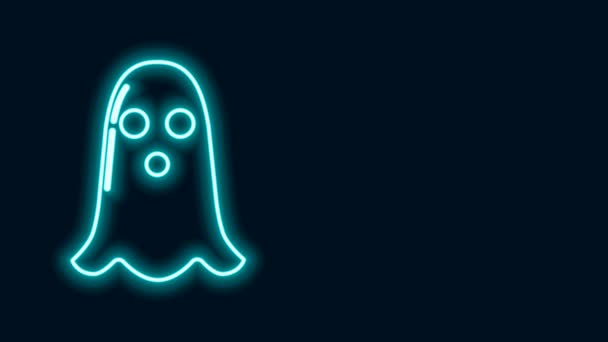 Ligne lumineuse néon Icône fantôme isolé sur fond noir. Bonne fête d'Halloween. Animation graphique de mouvement vidéo 4K — Video