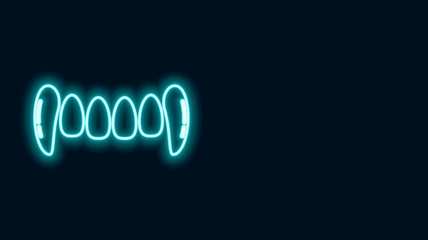 Leuchtende Neon-Linie Vampirzähne Symbol isoliert auf schwarzem Hintergrund. Frohe Halloween-Party. 4K Video Motion Grafik Animation