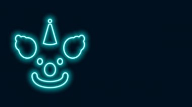 Parlayan neon hattı palyaço kafası simgesi siyah arkaplanda izole edildi. 4K Video hareketli grafik canlandırması