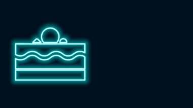 Parlayan neon hattı Kek simgesi siyah arkaplanda izole edildi. Doğum günün kutlu olsun. 4K Video hareketli grafik canlandırması