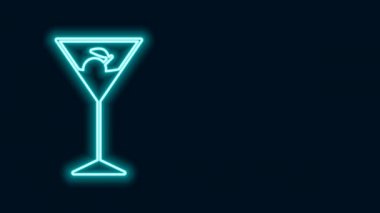Parlayan neon hattı Martini cam ikonu siyah arka planda izole edildi. Kokteyl ikonu. Şarap kadehi ikonu. 4K Video hareketli grafik canlandırması