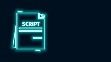 Parlayan neon çizgisi simgesi siyah arkaplanda izole edildi. Sanat projeleri, filmler, tiyatrolar için senaryo okuma konsepti. 4K Video hareketli grafik canlandırması