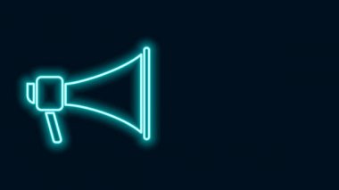 Parlayan neon hattı Megafon simgesi siyah arkaplanda izole edildi. Sözcü işareti. 4K Video hareketli grafik canlandırması
