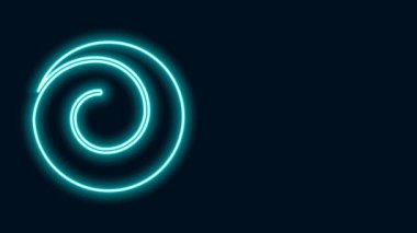 Siyah arka planda izole edilmiş tarçın ikonlu parlak neon çizgili rulo çörek. Fırın ürünleri. 4K Video hareketli grafik canlandırması