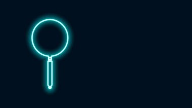 Parlayan neon hattı kızartma tavası simgesi siyah arkaplanda izole edildi. Kızartma veya kızartma gıda sembolü. 4K Video hareketli grafik canlandırması