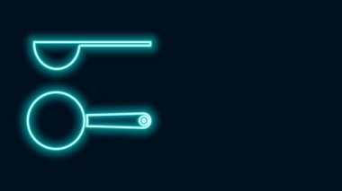 Parlayan neon çizgisi, siyah arkaplanda izole edilmiş kaşık simgesi ölçüsü. 4K Video hareketli grafik canlandırması