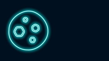 Parlak neon çizgili kurabiye ya da siyah arka planda izole edilmiş çikolata ikonlu bisküvi. 4K Video hareketli grafik canlandırması