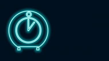 Parlayan neon hattı Mutfak zamanlayıcısı simgesi siyah arkaplanda izole edildi. Mutfak aletleri. 4K Video hareketli grafik canlandırması