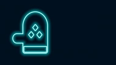 Parlayan neon hattı fırın simgesi siyah arkaplanda izole edildi. Mutfak tutacağı işareti. Yemek eldiveni. 4K Video hareketli grafik canlandırması