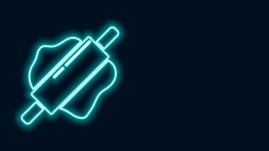 Parlayan neon hattı Rolling Pin simgesi siyah arkaplanda izole edildi. 4K Video hareketli grafik canlandırması