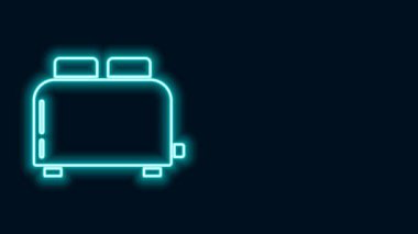 Siyah arkaplanda izole edilmiş tost simgesiyle parlayan neon hattı tost makinesi. 4K Video hareketli grafik canlandırması