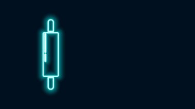 Parlayan neon hattı Rolling Pin simgesi siyah arkaplanda izole edildi. 4K Video hareketli grafik canlandırması