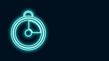 Parlayan neon hattı Mutfak zamanlayıcısı simgesi siyah arkaplanda izole edildi. Mutfak aletleri. 4K Video hareketli grafik canlandırması