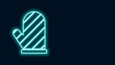 Parlayan neon hattı fırın simgesi siyah arkaplanda izole edildi. Mutfak tutacağı işareti. Yemek eldiveni. 4K Video hareketli grafik canlandırması