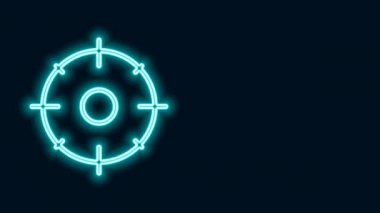 Işıldayan neon hattı hedef sporu siyah arkaplanda izole edilmiş bir yarışma ikonu. Atış mesafesi ya da atış mesafesi için sayıları olan temiz bir hedef. 4K Video hareketli grafik canlandırması