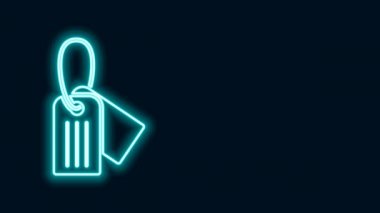 Parlayan neon hattı askeri künye simgesi siyah arka planda izole edildi. Kimlik etiketi simgesi. Ordu işareti. 4K Video hareketli grafik canlandırması