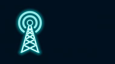 Parlayan neon hattı Radar simgesi siyah arkaplanda izole edildi. Askeri arama sistemi. 4K Video hareketli grafik canlandırması