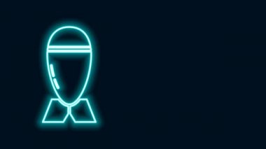 Parlayan neon hattı bomba ikonu siyah arka planda izole edildi. Roket bombası düşüyor. 4K Video hareketli grafik canlandırması