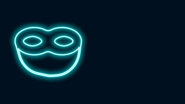 Светящаяся неоновая линия Иконка праздничной маски выделена на черном фоне. Видеографическая анимация 4K — стоковое видео