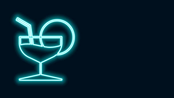 Lumineux néon ligne Martini icône en verre isolé sur fond noir. Icône de cocktail. icône de verre de vin. Animation graphique de mouvement vidéo 4K — Video