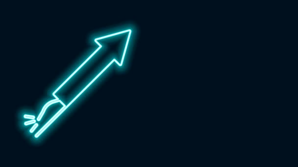 Zářící neonová čára Ikona rakety Firework izolovaná na černém pozadí. Koncept zábavné párty. Výbušný pyrotechnický symbol. Grafická animace pohybu videa 4K — Stock video