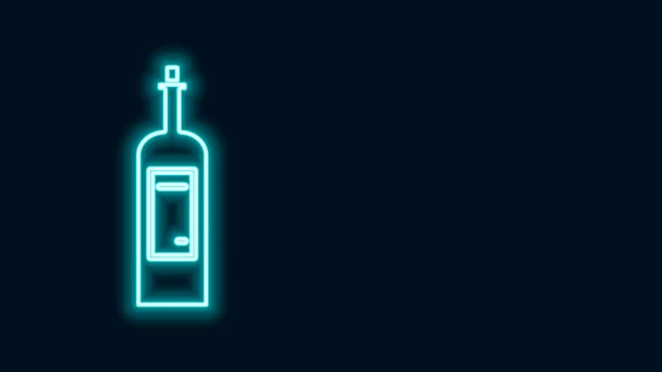 Línea de neón brillante Icono de botella de vino aislado sobre fondo negro. Animación gráfica de vídeo 4K — Vídeos de Stock