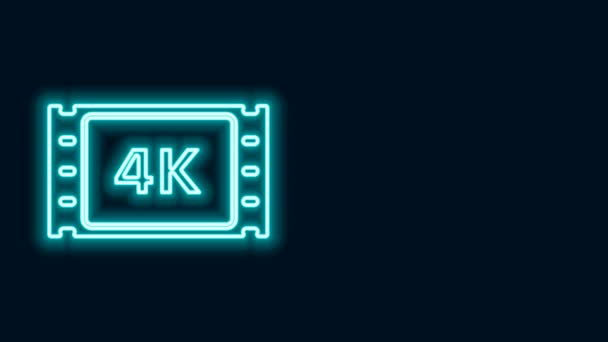 Lumineux néon ligne 4k film, bande, icône de cadre isolé sur fond noir. Animation graphique de mouvement vidéo 4K — Video