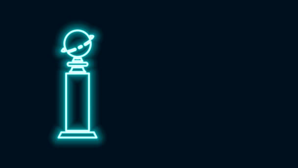 Zářící neonová čára Trophy Golden Globe ikona izolované na černém pozadí. Ikona ocenění Akademie. Filmy a filmový symbol. Grafická animace pohybu videa 4K — Stock video