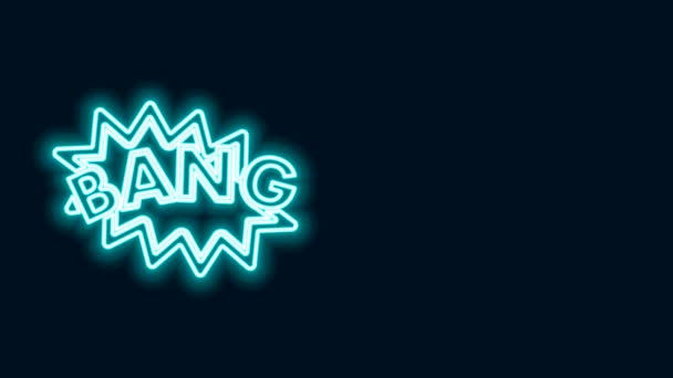 Świecąca neonowa linia Bang boom, pistolet Komiks tekst mowa bańka balon ikona izolowane na czarnym tle. 4K Animacja graficzna ruchu wideo — Wideo stockowe