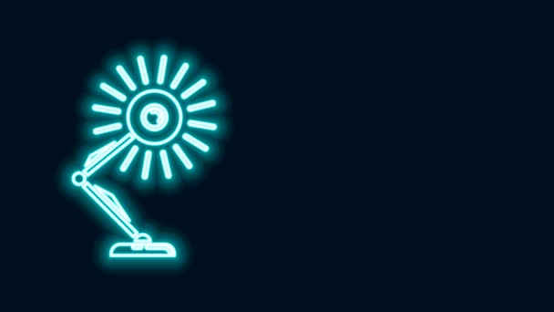 Icono de lámpara de mesa de línea de neón brillante aislado sobre fondo negro. Lámpara de oficina. Animación gráfica de vídeo 4K — Vídeos de Stock