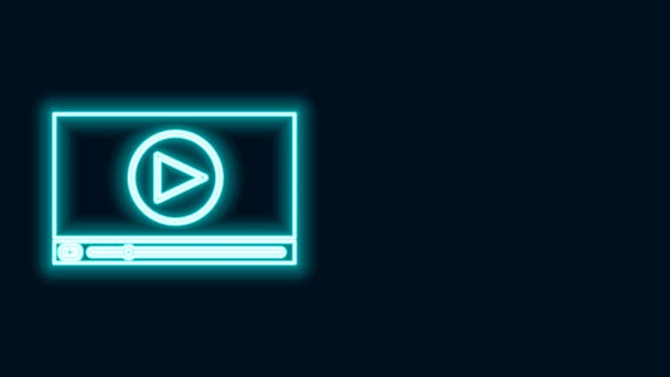 Zářící neon line Online přehrávání video ikony izolované na černém pozadí. Filmový proužek s nápisem. Grafická animace pohybu videa 4K — Stock video