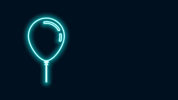 Linha de néon brilhante Balão com ícone de fita isolado no fundo preto. Animação gráfica em movimento de vídeo 4K — Vídeo de Stock