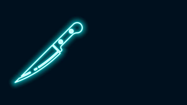 Glödande neon linje kniv ikon isolerad på svart bakgrund. Bestick symbol. 4K Video motion grafisk animation — Stockvideo