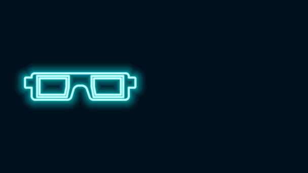 Светящиеся неоновые линии 3D очки кинотеатра значок изолирован на черном фоне. Видеографическая анимация 4K — стоковое видео
