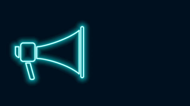 Glödande neon linje Megafon ikon isolerad på svart bakgrund. Talarskylt. 4K Video motion grafisk animation — Stockvideo