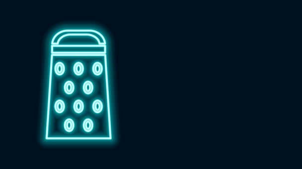 Ragyogó neon vonal Reszelő ikon elszigetelt fekete háttér. Konyha szimbólum. Főzőeszköz. Evőeszköz jel. 4K Videó mozgás grafikus animáció — Stock videók
