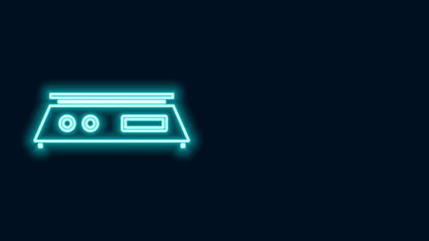 Linea neon incandescente Icona elettronica a scaglie isolata su sfondo nero. Apparecchiature di misura del peso. Animazione grafica 4K Video motion — Video Stock