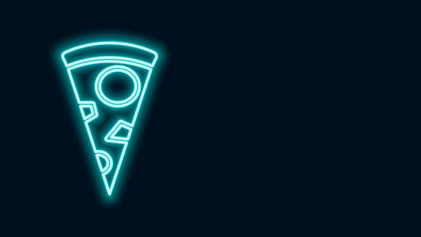 Gloeiende neon lijn Snijd van pizza pictogram geïsoleerd op zwarte achtergrond. 4K Video motion grafische animatie — Stockvideo